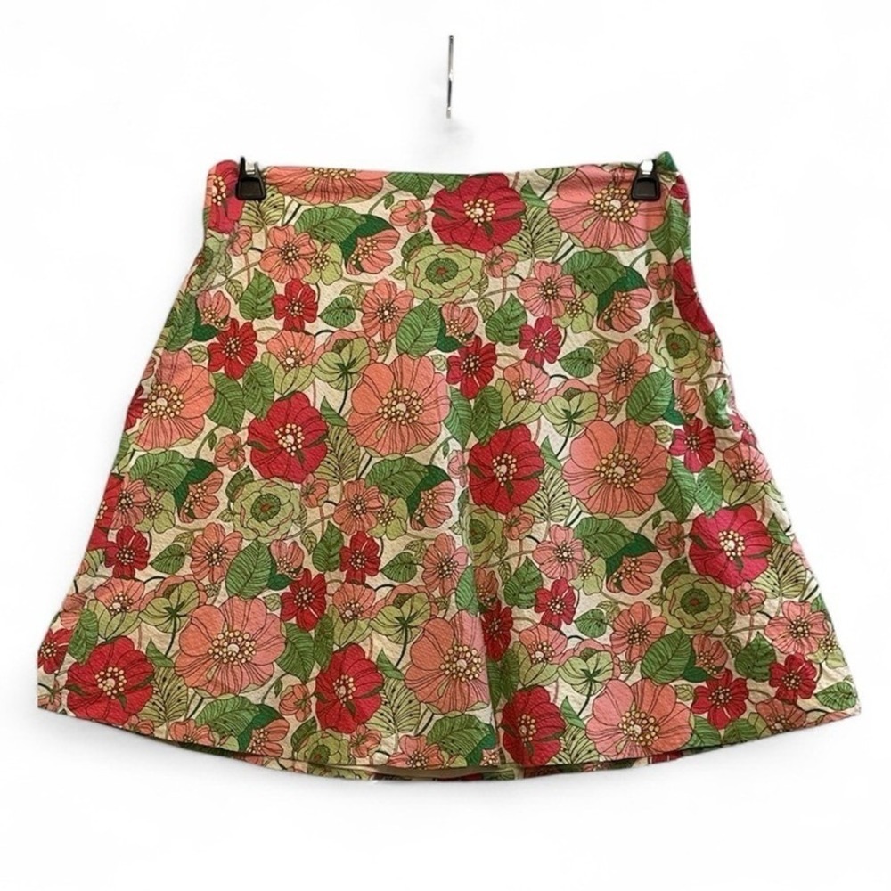 Gap Floral Circle Skirt Size 8 Feminine Flirty Pink‎ and Green Skirt A-Line